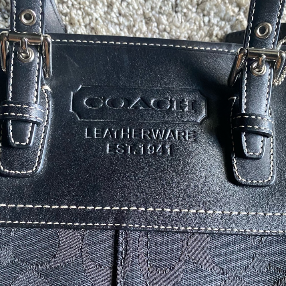 Coach Black Signature Bag with Leather Trim - Picture 2 of 6